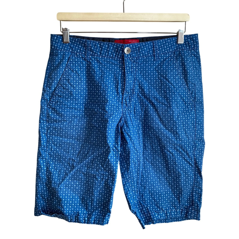 Zara Man Skull Print Chino Shorts 30 Blue Mens Cotton Microprint